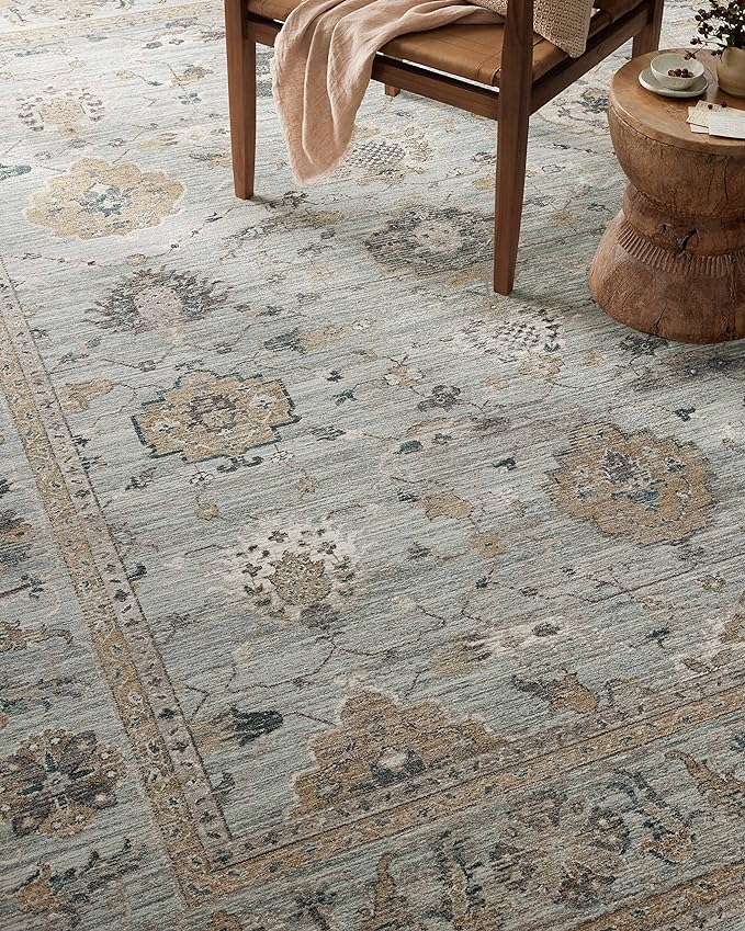 Loloi Magnolia Home by Joanna Gaines Millie Collection MIE-02 Sky/Gold 9'-6" x 13'-1", .25" Pile Height, Area Rug