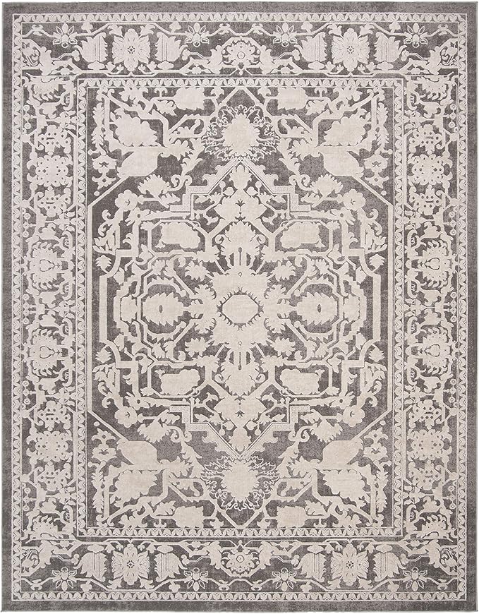 SAFAVIEH Area Rug 8x10 - Reflection Collection - Large - Dark Grey & Cream, Non-Shedding & Easy Cleaning, Ideal for Living Room, Bedroom, Dining Space (RFT665B)