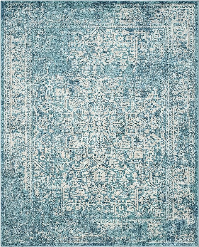 SAFAVIEH Area Rug 10x14 - Evoke Collection - Large - Blue & Ivory, Distressed Design, Non-Shedding & Easy to Clean, Ideal for Living Room, Bedroom, Dining Space (EVK256C)