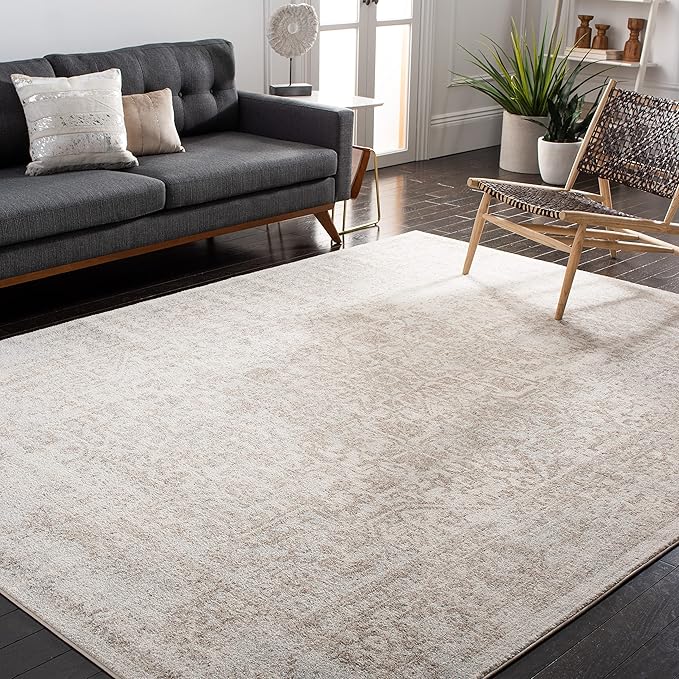 SAFAVIEH Area Rug 8x10 - Evoke Collection - Large - Ivory & Taupe, Distressed Design, Non-Shedding & Easy Cleaning, Ideal for Living Room, Bedroom, Dining Space (EVK256E)