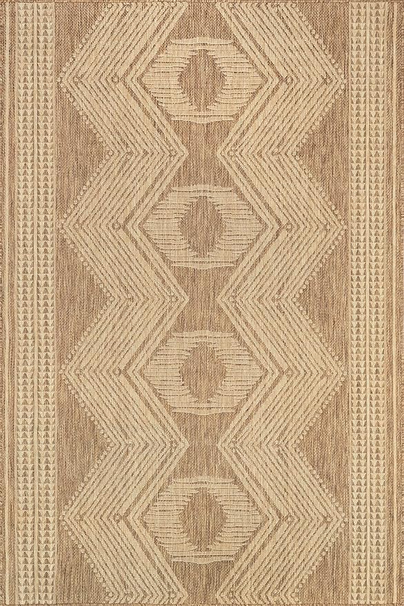 Nuloom Ranya Light Brown/Ivory, 3' 6" x 5', Tribal Geometric, Soft and Cozy, High Traffic, Stain Resistant, Easy Clean, Durable Area Rug for Indoor/Outdoor Patio, Deck, Porch, Garden, Courtyard