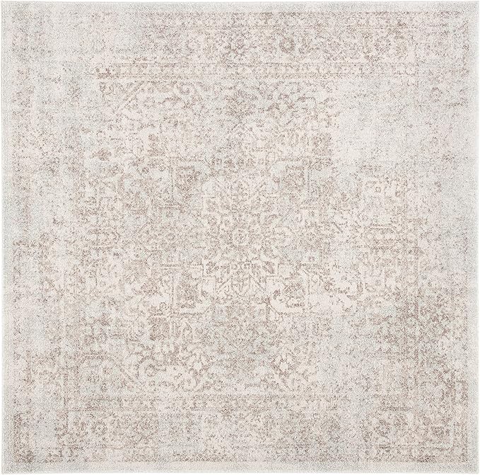 SAFAVIEH Evoke Collection Area Rug - 3' Square, Ivory & Taupe, Distressed Design, Non-Shedding & Easy to Clean, Ideal for Foyer, Bedroom, Accent Space (EVK256E)