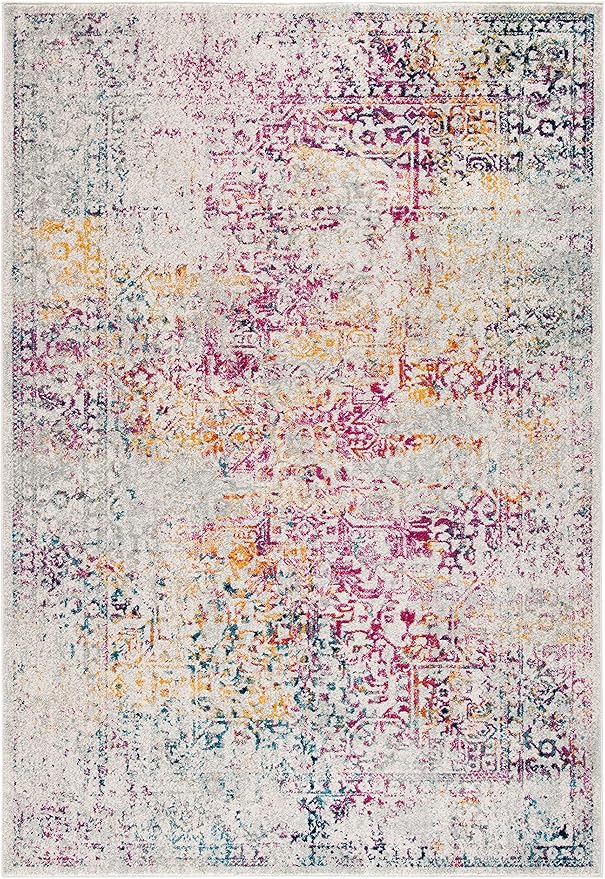 SAFAVIEH Area Rug 9x12 - Evoke Collection - Large - Ivory & Fuchsia, Distressed Design, Non-Shedding & Easy to Clean, Ideal for Living Room, Bedroom, Dining Space (EVK256Q)