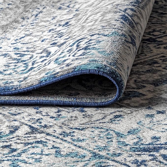 JONATHAN Y Modern Vintage Medallion Navy/Light Gray Indoor Area Rug, 10x14, Country, Floral, Easy-Cleaning for Living Room, Bedroom, Kitchen, Pet Friendly, Non-Shedding (MDP100B-14)