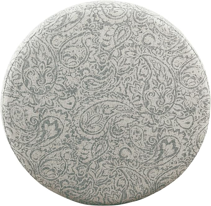 HomePop Home Decor | Upholstered Round Storage Ottoman | Ottoman with Storage for Living Room & Bedroom, Light Gray Floral Large