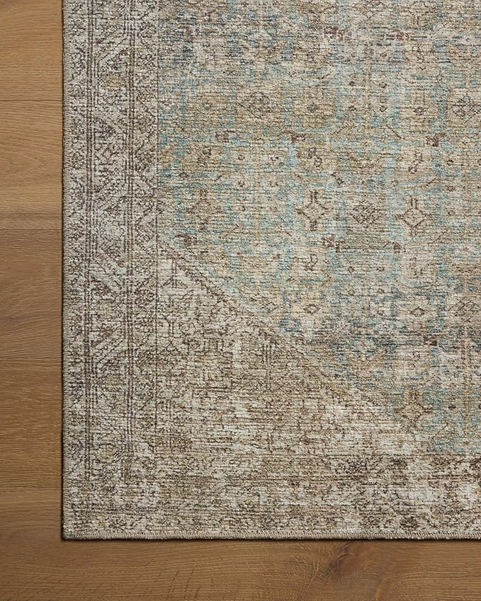 Loloi Amber Lewis Cambria Collection CBR-05 Aqua/Natural 7'-6" x 9'-6" Area Rug Jute, Neutral, Vintage Style, Antique Tone, Living, Bedroom, Dining, Carpet