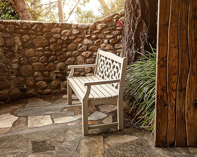 Martha Stewart Chinoiserie Garden Bench Green - 2-Person Outdoor Patio Bench - HDPE Dock Seating - Classic Decorative Backyard Furniture - 47.5" Wide Garden Seat for Porch, Deck & Lawn