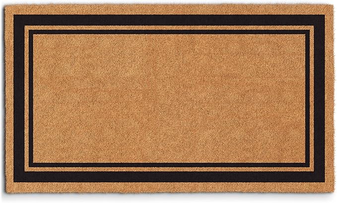 Barnyard Designs Natural Coco Coir Heavy Duty Backing Doormat - Large Cute Non-Slip Front Door Welcome Mat for Outside Entrance or Porch Entry, Brown (17x30, Border)