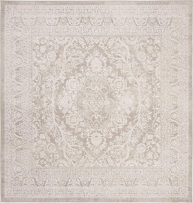 SAFAVIEH Area Rug 8' Square - Reflection Collection - Large - Beige & Cream, Non-Shedding & Easy Cleaning, Ideal for Living Room, Bedroom, Dining Space (RFT668A)