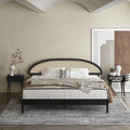 NTC Gem Wooden Bed Frame with Headboard and Natural Rattan, Solid Oak Foundation with Silent Slats, 1000 Lb Capacity, Effortless Assembly, King - Burnt Black