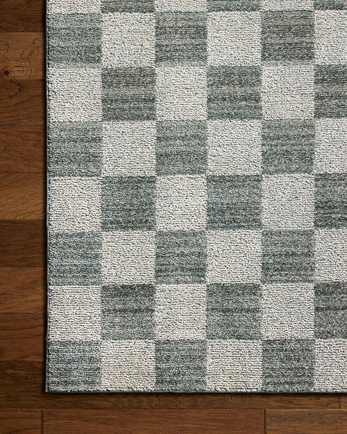 Loloi Chris Loves Julia Calvin Collection CLV-01 Blue/Ivory 5'-3" x 7'-6" Area Rug Checkered Neutral Soft Living Room Bedroom Carpet