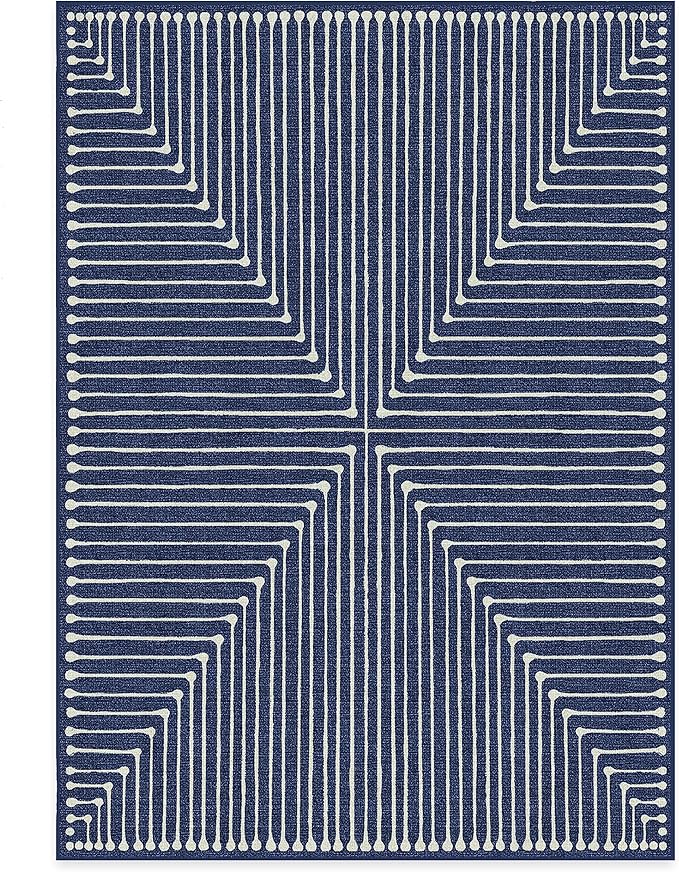 RUGGABLE x Jonathan Adler Machine Washable Modern Area Rug – Inkdrop Lapis Blue 5x7, Stain-Resistant, Non-Slip – Medium Rugs for Living Room, Bedroom, Hallway, Entryway & Office–with Cushioned Pad