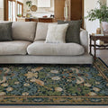 RUGGABLE x Morris & Co Washable Area Rug – Strawberry Thief Indigo 6x9, Stain-Resistant, Non-Slip – Medium Machine Washable Rugs for Living Room, Bedroom, Hallway, Entryway & Office–with Standard Pad