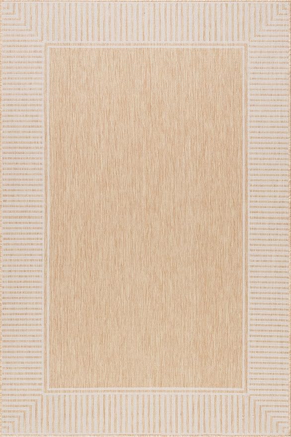 nuLOOM 5x8 Outdoor/Indoor Asha Area Rug, Tan, Casual Design with Striped Border, Stain Resistant, Highly Durable, for Patio, Balcony, Bedroom, Living Room, Dining Room, Bathroom