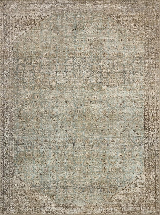 Loloi Amber Lewis Cambria Collection CBR-05 Aqua/Natural 3'-6" x 5'-6" Accent Rug Jute, Neutral, Vintage Style, Antique Tone, Living, Bedroom, Dining, Carpet