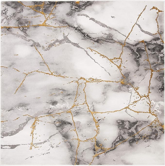 SAFAVIEH Craft Collection Area Rug - 8' Square, Grey & Gold, Modern Abstract Design, Non-Shedding & Easy Care, Ideal for High Traffic Areas in Living Room, Bedroom (CFT877F)