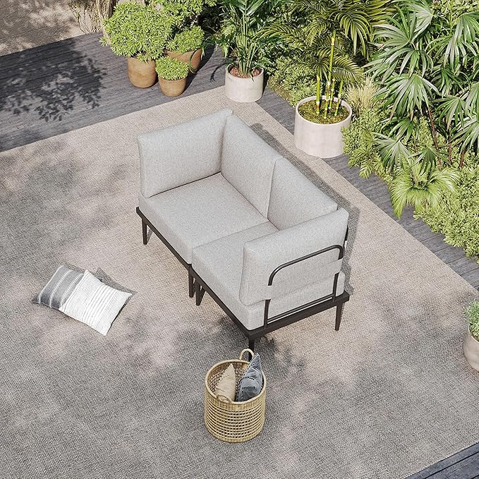 Sundale Outdoor 2 Pieces Metal Patio Furniture Set, Outdoor Sectional Sofa w/6 Inch Olefin Cushion, Modern Outdoor Conversation Sets