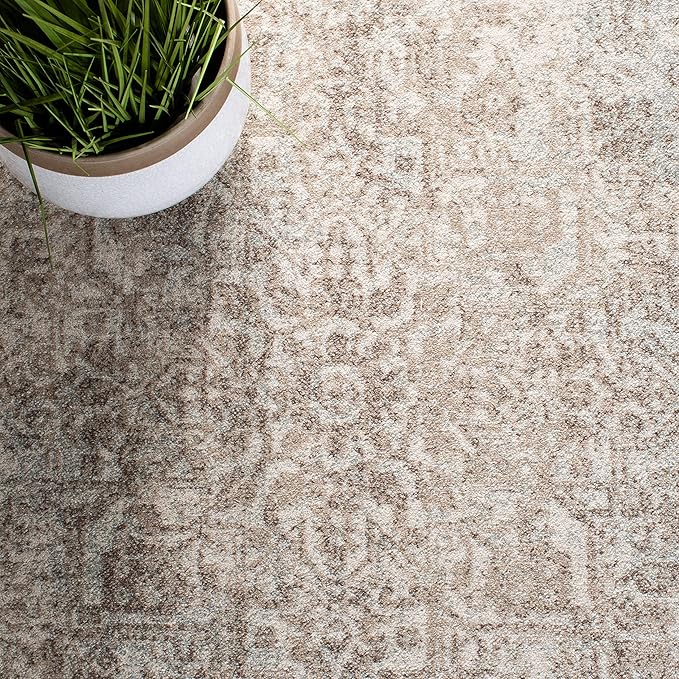 SAFAVIEH Area Rug 8x10 - Evoke Collection - Large - Ivory & Taupe, Distressed Design, Non-Shedding & Easy Cleaning, Ideal for Living Room, Bedroom, Dining Space (EVK256E)