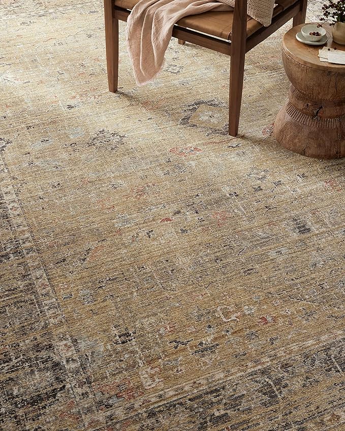 Loloi Magnolia Home by Joanna Gaines Millie Collection MIE-03 Gold/Charcoal 2'-7" x 14', .25" Pile Height, Runner Rug