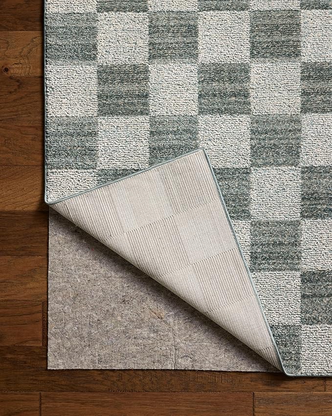 Loloi Chris Loves Julia Calvin Collection CLV-01 Blue/Ivory 5'-3" x 7'-6" Area Rug Checkered Neutral Soft Living Room Bedroom Carpet