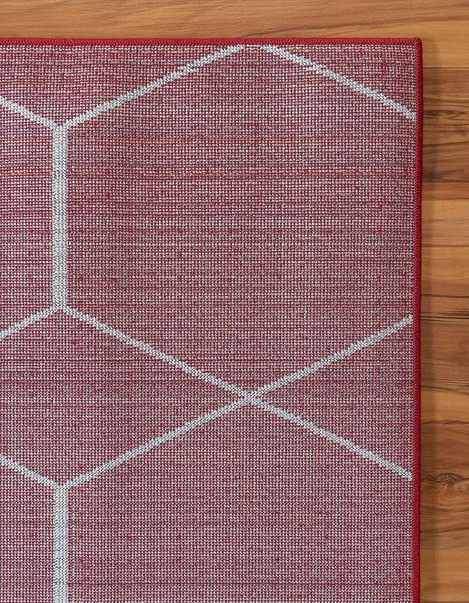 Unique Loom Trellis Frieze Collection Area Rug - Geometric (7' 1" x 10', Red/ Ivory)