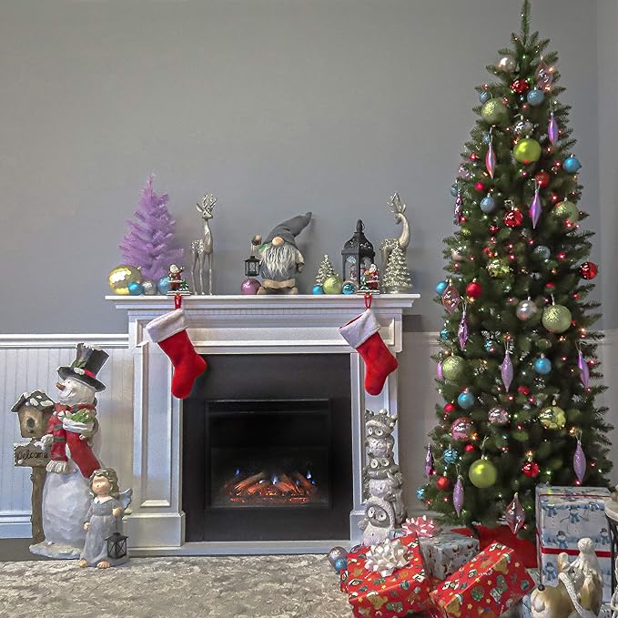 National Tree Company 6.5 ft Pre-Lit Kingswood Fir Slim Artificial Christmas Tree, 250 Multicolor Lights, 719 Tips, Includes Stand, Green