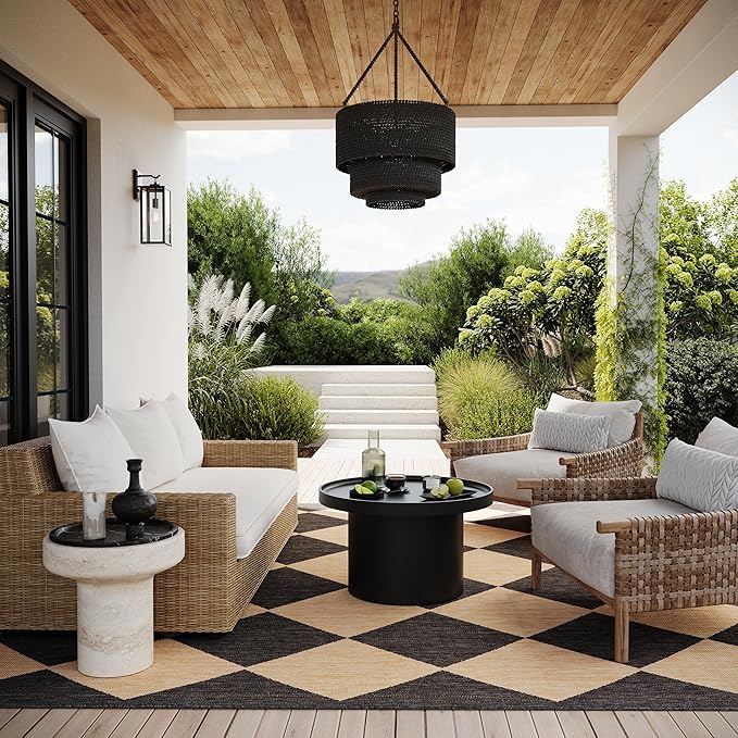 nuLOOM 7' Square Outdoor Performance Area Rug, Stain Resistant, Weather Resistant, High Traffic, Patio, Balcony, Outside, Sabina Dark Grey