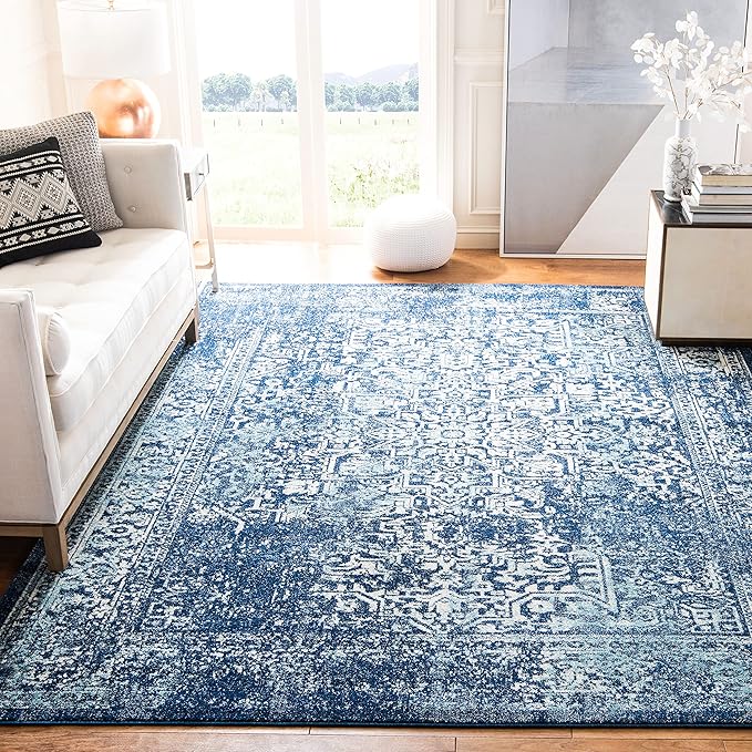 SAFAVIEH Evoke Collection 11' x 15' Navy/Ivory EVK256A Oriental Distressed Non-Shedding Living Room Bedroom Dining Home Office Area Rug