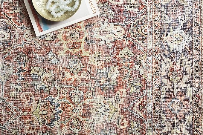 Loloi Layla Collection LAY-02 Spice/Marine 2'-3" x 3'-9" .13" Thick Accent Rug, Soft, Durable, Vintage Inspired, Distressed, Low Pile, Non-Shedding, Easy Clean, Printed, Living Room Rug