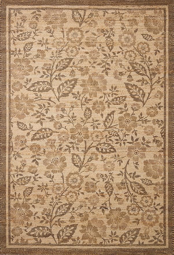 Loloi Chris Loves Julia Rue Collection RUE-03 Bark/Mocha 2'-3" x 3'-9" Accent Rug Jute Neutral Floral Living Room Bedroom Rug