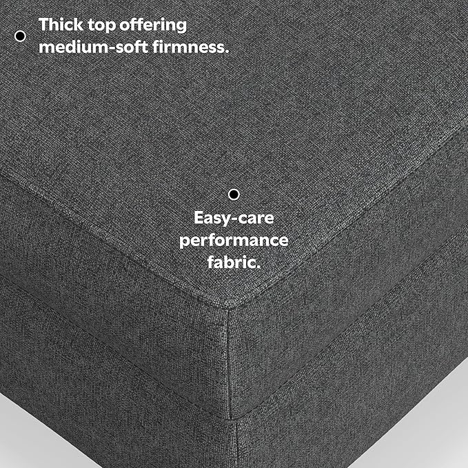 SIMPLIHOME Ava Ottoman in 100% Recycled Polyester Tightly Woven Performance Fabric, Pebble Grey, 36-inches Wide, Mid-Century Modern Multipurpose Table Ottoman or Footrest, Assembled, for Living Room