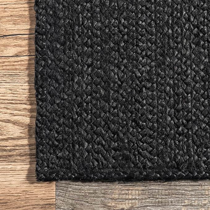 nuLOOM 4x6 Rigo Jute Hand Woven Area Rug, Black, Solid Farmhouse Design, Natural Fiber, For Bedroom, Living Room, Dining Room, Hallway, Office, Kitchen, Entryway