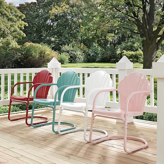 Crosley Furniture Tulip 2-Piece Outdoor Chair Set, Retro Metal Patio Chairs for Dining, Porch, Deck, Balcony, Dark Red Satin