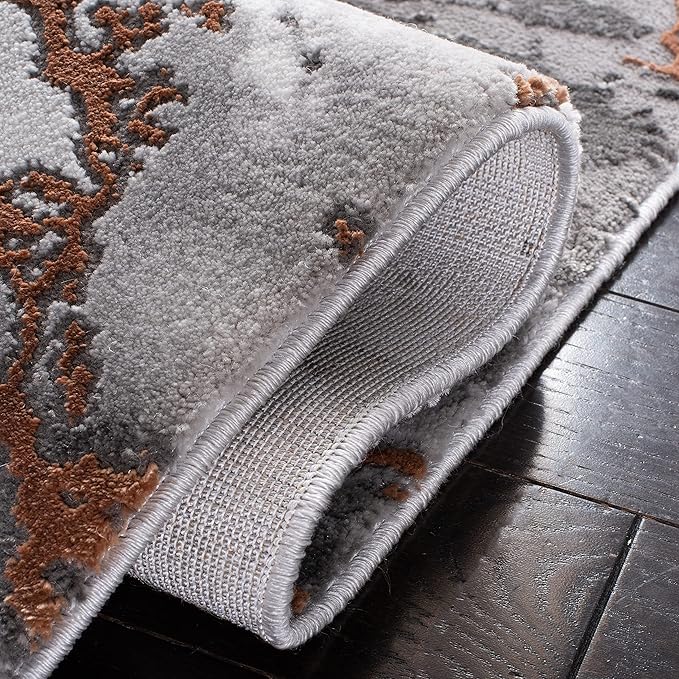 SAFAVIEH Craft Collection Area Rug - 10'6" x 14', Grey & Orange, Modern Abstract Marble Pattern Design, Non-Shedding & Easy Care, Ideal for High Traffic Areas in Living Room, Bedroom (CFT877P)