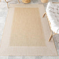 nuLOOM 5x8 Outdoor/Indoor Asha Area Rug, Tan, Casual Design with Striped Border, Stain Resistant, Highly Durable, for Patio, Balcony, Bedroom, Living Room, Dining Room, Bathroom