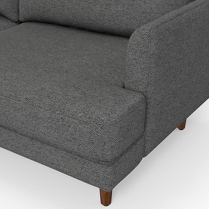 SIMPLIHOME Livingston 90-inch Wide Sofa in Charcoal Grey Woven-Blend Fabric, Handcrafted Mid-Century Modern Oversized 3-Seater Couch Sofa for Living Room or Family Room, Solid Wood Frame