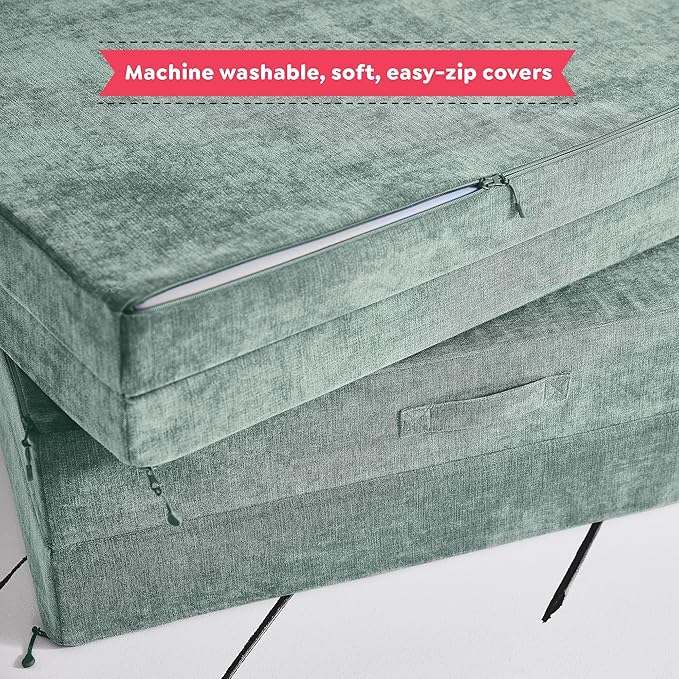 Yourigami Kids and Toddler Play Couch, Convertible Folding Sofa, Durable Foam Modular Design, Green Meadows