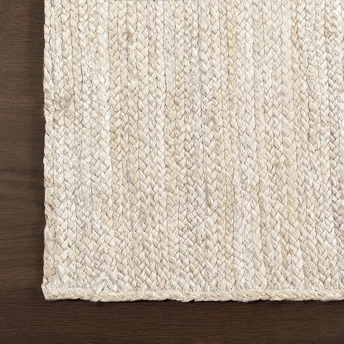 nuLOOM 7 Round Rigo Jute Hand Woven Area Rug, Off White, Solid Farmhouse Design, Natural Fiber, For Bedroom, Living Room, Dining Room, Hallway, Office, Kitchen, Entryway