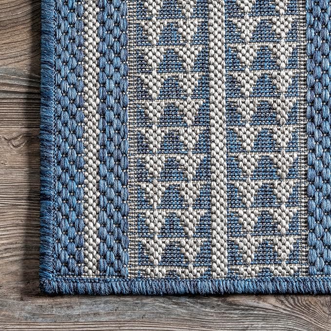 nuLOOM 9'6" x 12' Outdoor Tribal Geometric Area Rug, Stain Resistant, Weather Resistant, High Traffic, Patio, Balcony, Outside, Ranya Blue