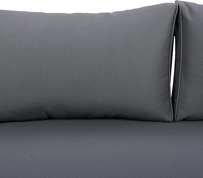 Christopher Knight Home Claremont Outdoor 3 Seater Acacia Wood Daybed with Fabric Water Resistant and Removable Cushions, Patio Garden Sofa with Slat Paneling Armrest and Back, Grey and Dark Grey