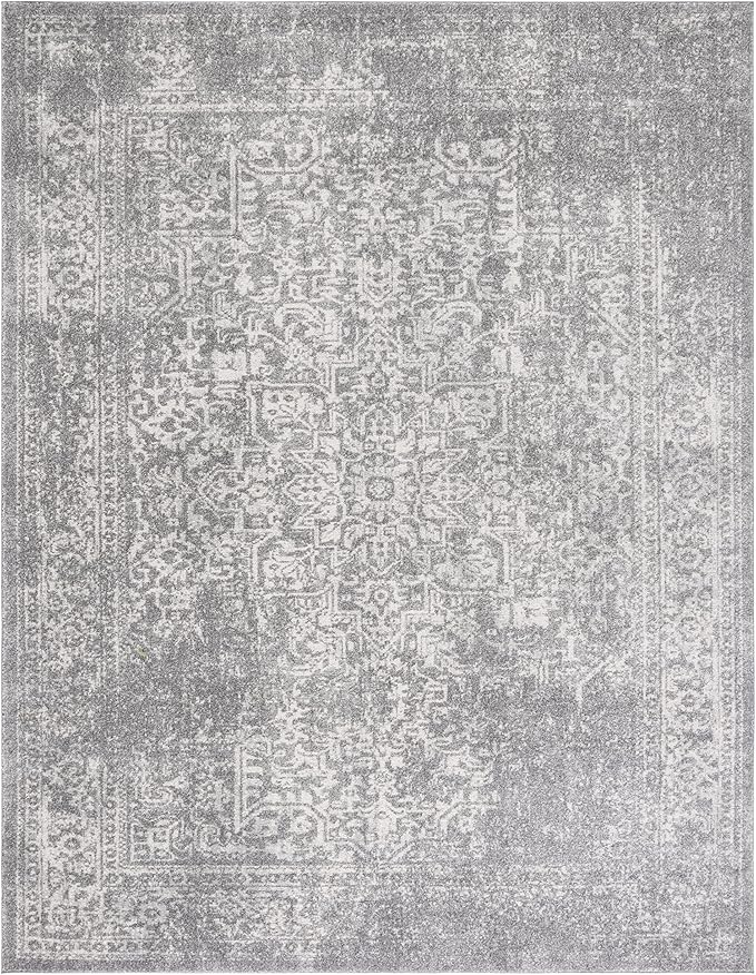 SAFAVIEH Area Rug 9x12 - Evoke Collection - Large - Silver & Ivory, Distressed Design, Non-Shedding & Easy to Clean, Ideal for Living Room, Bedroom, Dining Space (EVK256S)
