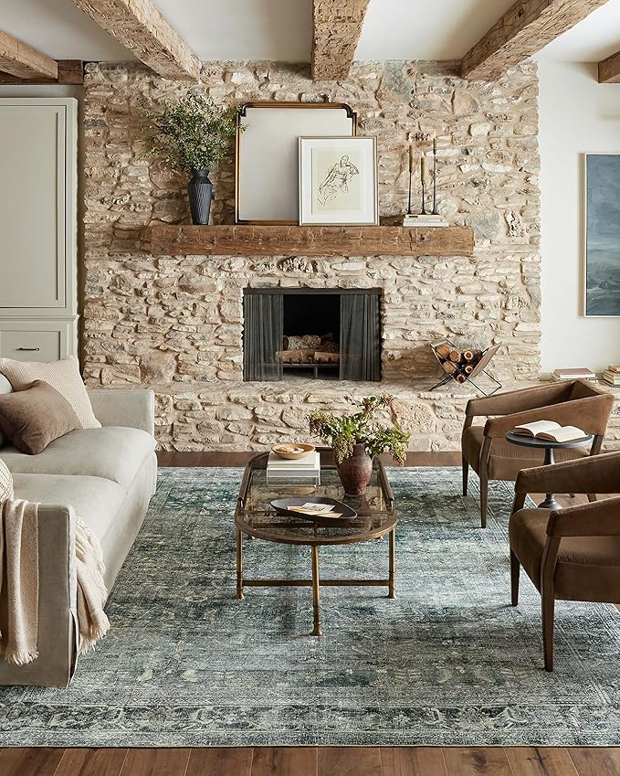 Loloi Magnolia Home by Joanna Gaines Banks Collection BAN-03 Blue/Lagoon 3'-6" x 5'-6" .13" Pile Height, Machine Washable, Accent Rug