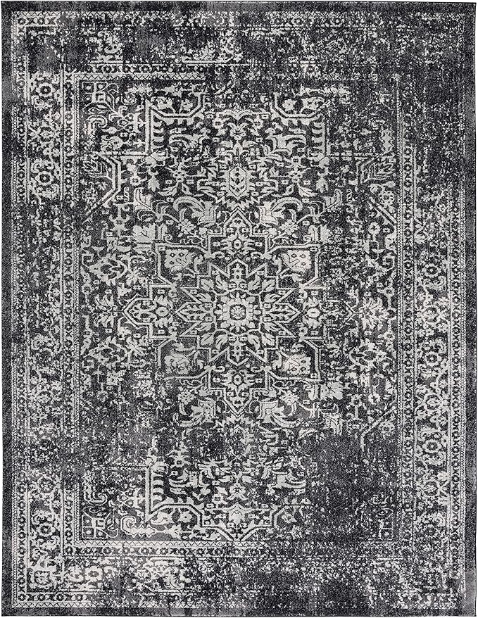 SAFAVIEH Area Rug 8x10 - Evoke Collection - Large - Black & Grey, Distressed Design, Non-Shedding & Easy Cleaning, Ideal for Living Room, Bedroom, Dining Space (EVK256R)