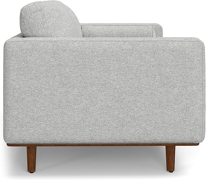 SIMPLIHOME Morrison Mid-Century Modern 89 inch Wide Sofa with Ottoman Set in Mist Grey Woven-Blend Fabric for the Living Room and Family Room