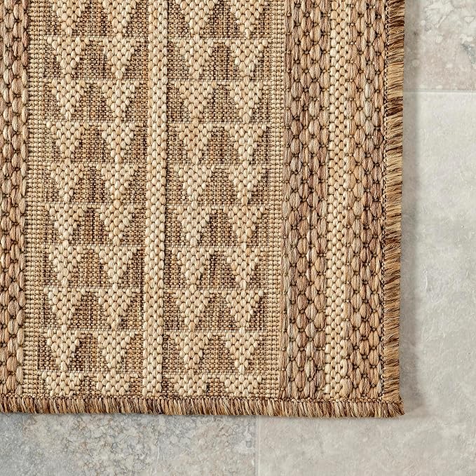 Nuloom Ranya Light Brown/Ivory, 2' x 8', Tribal Geometric, Soft and Cozy, High Traffic, Stain Resistant, Easy Clean, Durable Runner for Indoor/Outdoor Patio, Deck, Porch, Garden, Courtyard