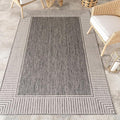 nuLOOM 8' x 10' Outdoor Area Rug, Casual Design with Striped Border, Stain Resistant, Highly Durable, for Patio, Balcony, Bedroom, Living Room, Dining Room, Bathroom, Steel