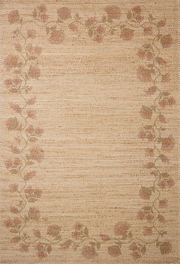 Loloi Chris Loves Julia Rue Collection RUE-05 Natural/Multi 7'-6" x 9'-6" Area Rug Jute Neutral Floral Living Room Bedroom Rug