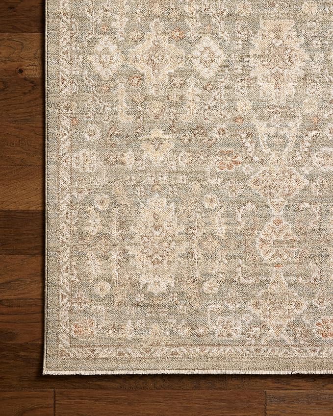 Loloi Chris Loves Julia Palma Collection PLM-03 Lagoon/Natural 3'-6" x 5'-6" Accent Rug Vintage Style Boho Living Room Bedroom Carpet