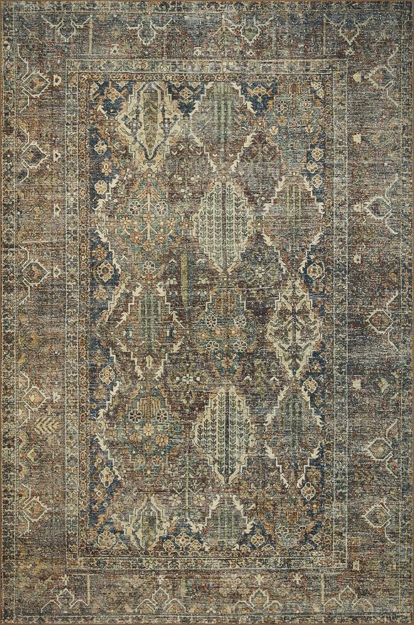 Loloi Magnolia Home by Joanna Gaines Banks Collection BAN-05 Spice/Blue 2'-3" x 3'-9" .13" Pile Height, Machine Washable, Accent Rug