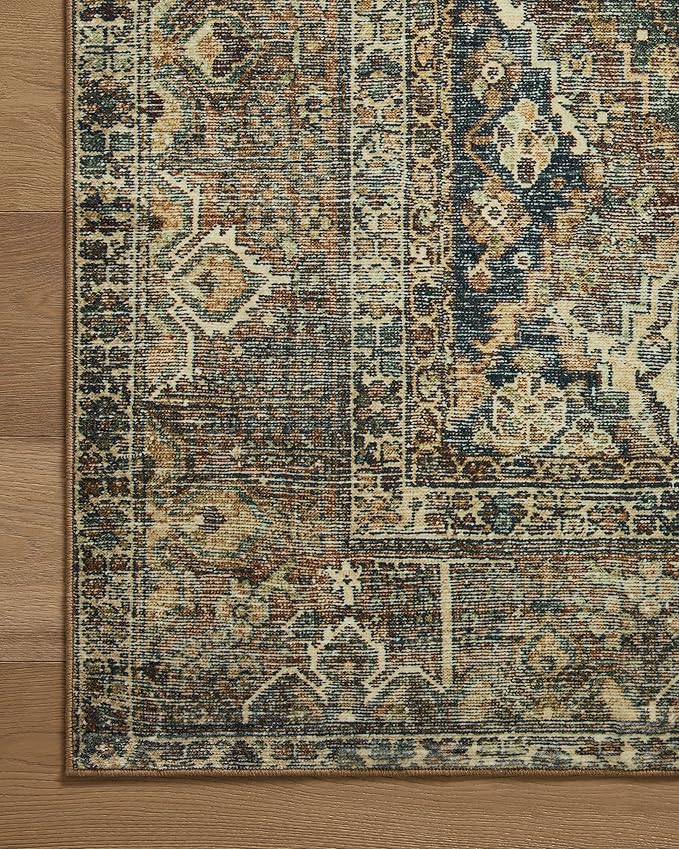 Loloi Magnolia Home by Joanna Gaines Banks Collection BAN-05 Spice/Blue 2'-3" x 3'-9" .13" Pile Height, Machine Washable, Accent Rug